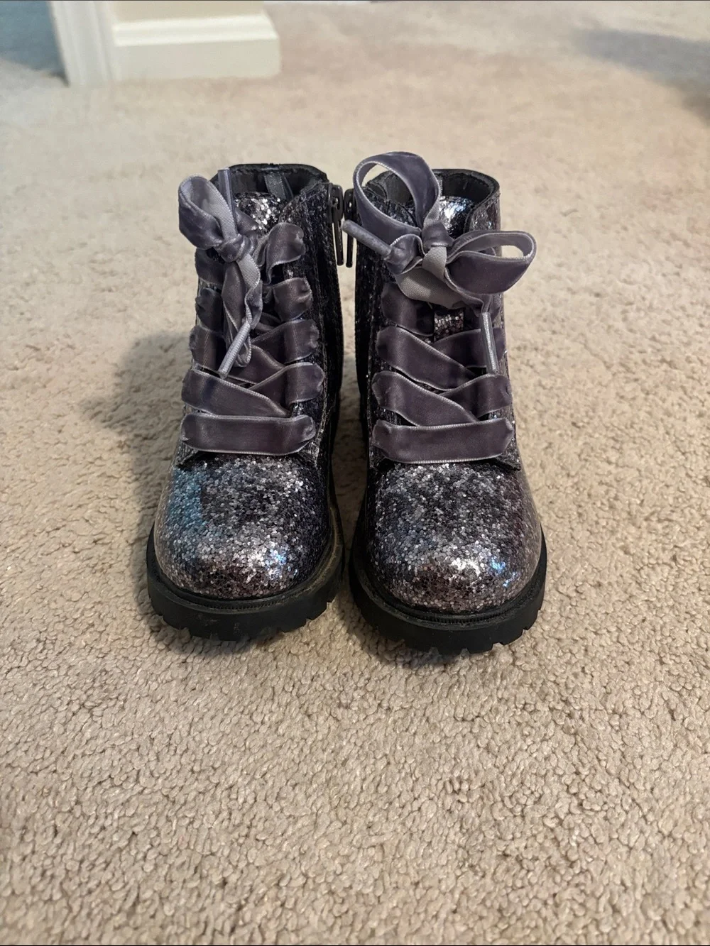 Toddler Girl Glitter Lace-Up Ankle Boots (Size 7)